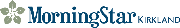 Logo with a stylized four-petal flower icon to the left of the text "MorningStar Senior Living Kirkland" in blue font, reflecting the welcoming spirit of Retirement Living.